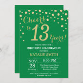 Gouden en groene 13e verjaardag diamant kaart (Voorkant / Achterkant)