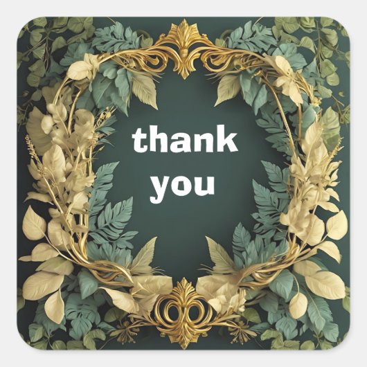 gouden en groene bladeren frame dank je vierkante sticker (Voorkant)