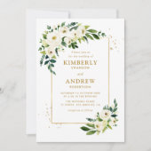 gouden en groene bloemige trouw uitnodiging (Voorkant)