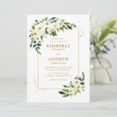 gouden en groene bloemige trouw uitnodiging (Staand voorkant)