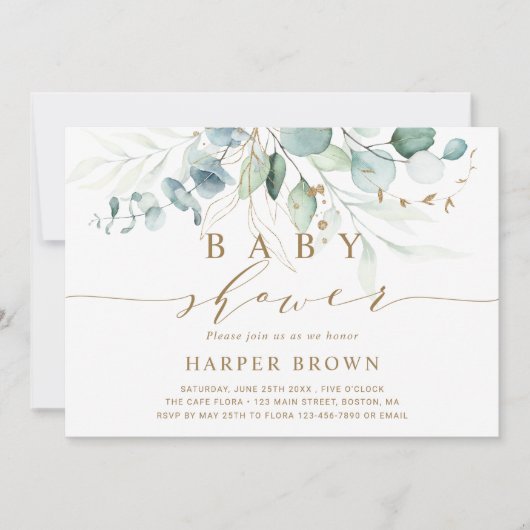 Gouden en Groene Botanische Bruidsdouche Uitnodigi Kaart (Voorkant)