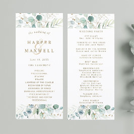 Gouden en Groene Botanische Huwelijksceremonie Programmakaart