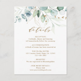 Gouden en Groene Botanische Huwelijksdetails Informatiekaartje