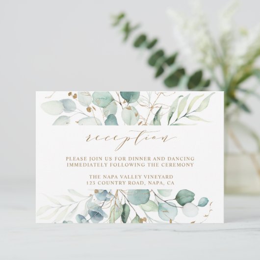 Gouden en Groene Botanische Huwelijksreceptie Encl Informatiekaartje (Staand voorkant)