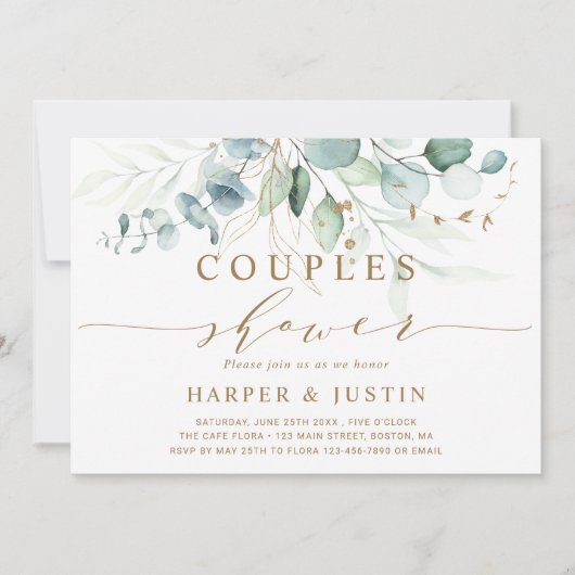 Gouden en Groene Botanische Koppels Douche Uitnodi Kaart (Voorkant)