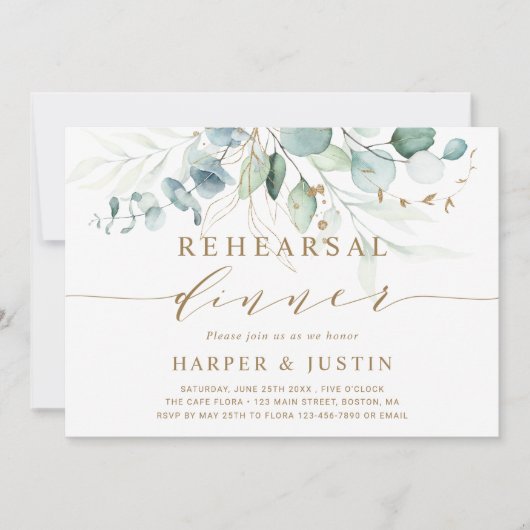 Gouden en groene botanische repetitiediner kaart (Voorkant)