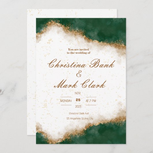 Gouden en groene bruiloft uitnodiging (Voorkant / Achterkant)
