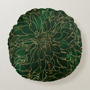 Gouden en groene dahlia bloem rond kussen