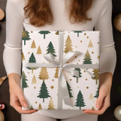 Gouden en groene dennenbomen Kerstmis Cadeaupapier