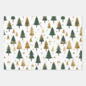 Gouden en groene dennenbomen Kerstmis Inpakpapier Vel (Voorkant)