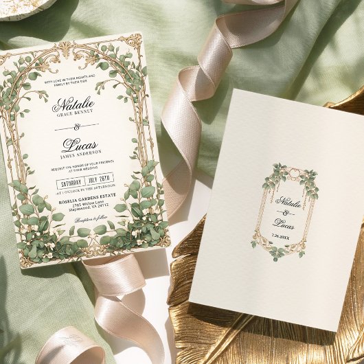 Gouden en groene Eucalyptus Greenery bruiloft Kaart