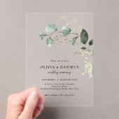 Gouden en groene eucalyptus minimalistische bruilo acryl uitnodigingen (Insitu (Draagbaar))