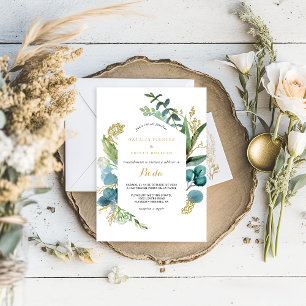  gouden en groene Eucalyptus Spaanse bruiloft Kaart