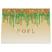 Gouden en groene glitter druppels groot cadeauzakje (Voorkant)
