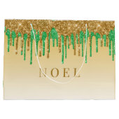 Gouden en groene glitter druppels groot cadeauzakje (Achterkant)