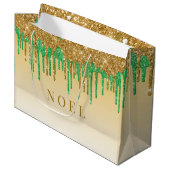 Gouden en groene glitter druppels groot cadeauzakje (Voorkant Gekanteld)