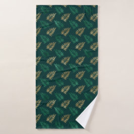 Gouden en groene glitter op tropische bladeren badhanddoek