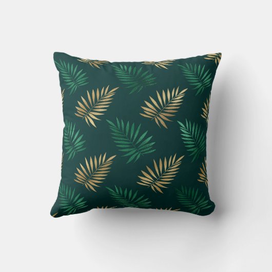 Gouden en groene glitter op tropische bladeren kussen (Achterkant)