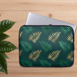 Gouden en groene glitter op tropische bladeren laptop sleeve
