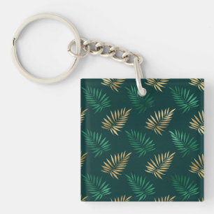 Gouden en groene glitter op tropische bladeren sleutelhanger
