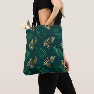 Gouden en groene glitter op tropische bladeren tote bag