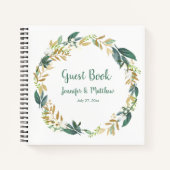 Gouden en groene Greenery Wreath Guest Book Notitieboek (Voorkant)