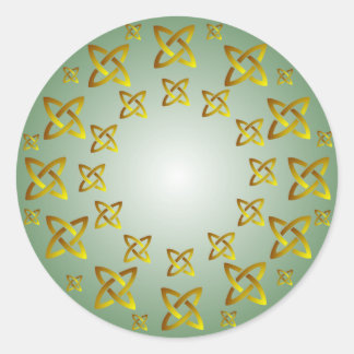 Gouden en Groene Keltische Knooppatroon Ronde Stic Sticker