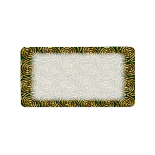 Gouden en Groene Keltische Spiraalvormige Knooppat Etiket (Voorkant)