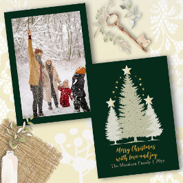 Gouden en groene kerstboom en sterren foto feestdagenkaart