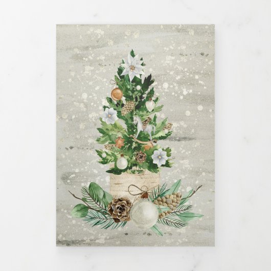 Gouden en groene kerstboom gepersonaliseerd drieluik wenskaart (Cover)