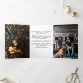 Gouden en groene kerstboom gepersonaliseerd drieluik wenskaart (Binnen)