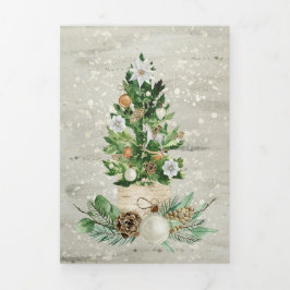 Gouden En Groene Kerstboom Persoonlijk Drieluik Wenskaart