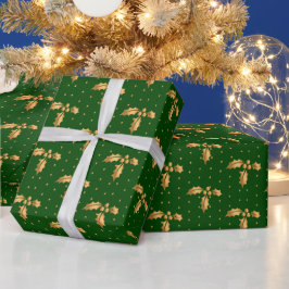 Gouden en Groene Kerstmis Holly Cadeaupapier