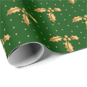 Gouden en Groene Kerstmis Holly Cadeaupapier (Rol Hoek)