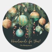 Gouden en groene kerstversiering ronde sticker (Voorkant)