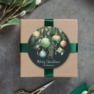 Gouden en groene kerstversiering ronde sticker