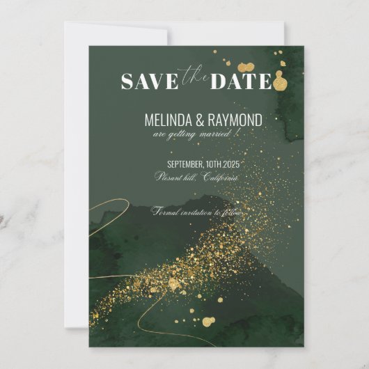 Gouden en groene luxe Save the Date-huwelijkskaart Kaart (Voorkant)