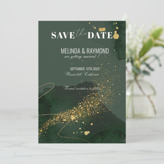 Gouden en groene luxe Save the Date-huwelijkskaart Kaart (Staand voorkant)