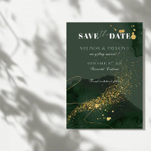 Gouden en groene luxe Save the Date-huwelijkskaart