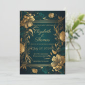 Gouden en groene luxe thema uitnodiging. kaart (Staand voorkant)