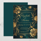 Gouden en groene luxe thema uitnodiging. kaart (Voorkant / Achterkant)
