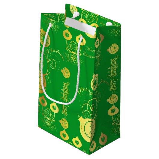 Gouden en groene Ornamenten Klein Cadeauzakje (Achterkant Gekanteld)