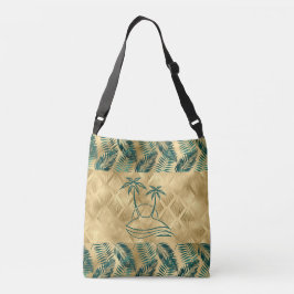 Gouden en groene palmboom crossbody tas
