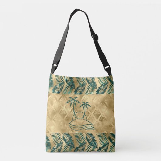 Gouden en groene palmboom crossbody tas (Achterkant)