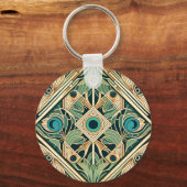 Gouden en groene pauw abstracte veren textuur sleutelhanger (Voorkant)