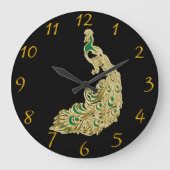 Gouden en groene pauw Peacock Elegance Muur Grote Klok (Voorkant)