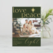 Gouden en groene platte foto kerstkaart (Staand voorkant)