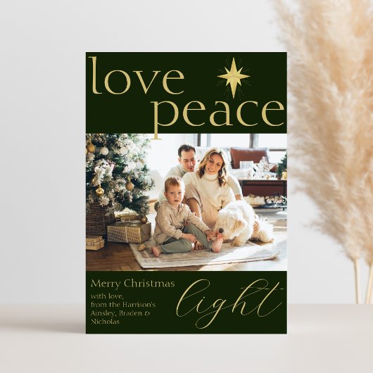 Gouden en groene platte foto kerstkaart