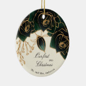 gouden en groene rozen onze eerste kerstfoto keramisch ornament (Rechts)