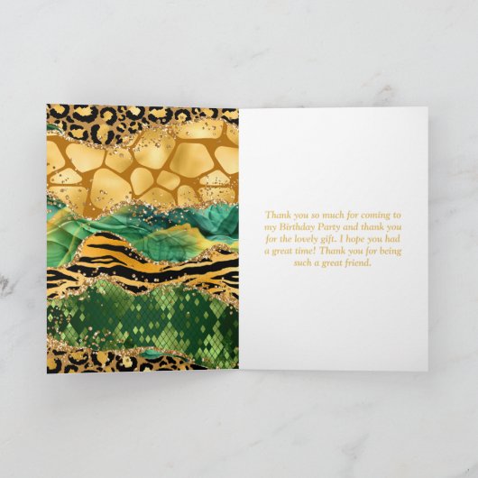 Gouden en Groene Safari Agaat Verjaardag Bedankkaart (Binnen)